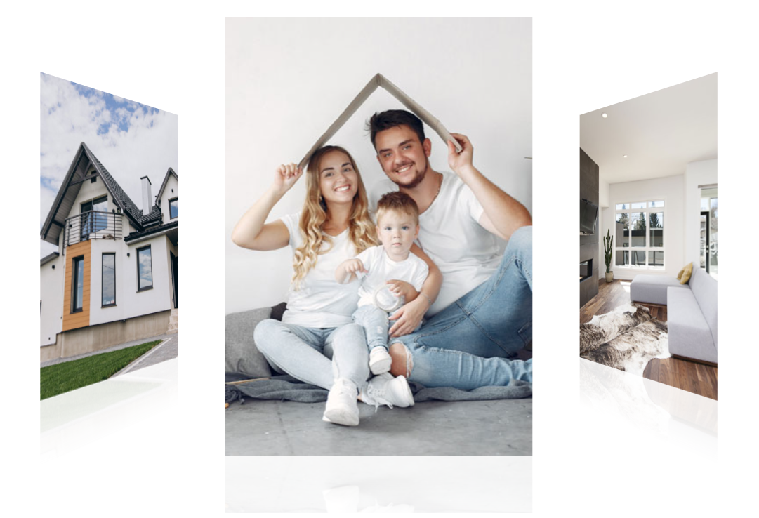 Junge Familie lachend im Wohnzimmer Ihres neuen Hauses